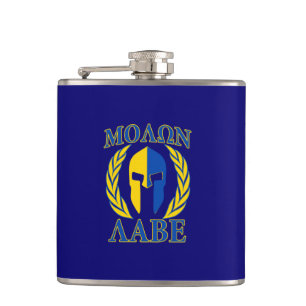 Molon Labe Spartan Helmet Laurels Blue Flachmann