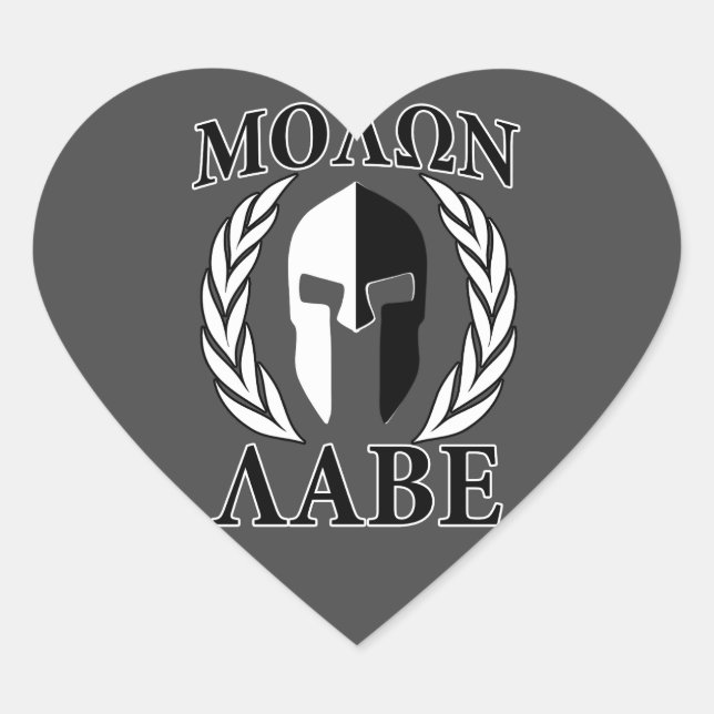 Molon Labe Spartan Helmet Laurels Charcoal Herz-Aufkleber (Vorderseite)