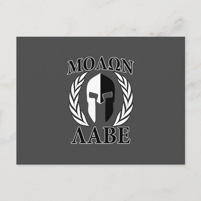 Molon Labe Spartan Helmet Laurels Charcoal Postkarte (Vorderseite)