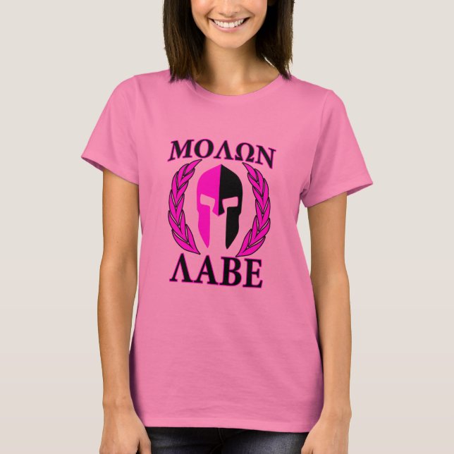 Molon Labe Spartan Helmet Laurels Hot Pink T-Shirt (Vorderseite)