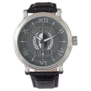 Molon Labe Spartan Helmet Laurels Kohledial Armbanduhr