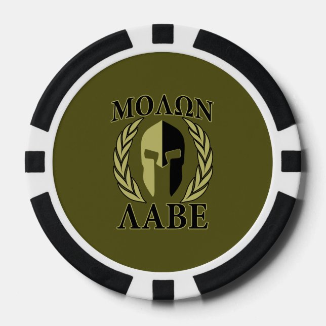 Molon Labe Spartan Helmet Laurels Olive Green Pokerchips (Vorderseite)