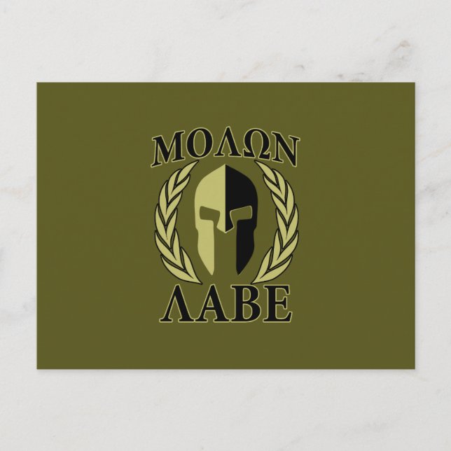 Molon Labe Spartan Helmet Laurels Olive Green Postkarte (Vorderseite)