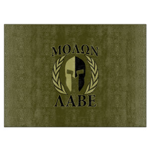 Molon Labe Spartan Helmet Laurels Olive Green Schneidebrett