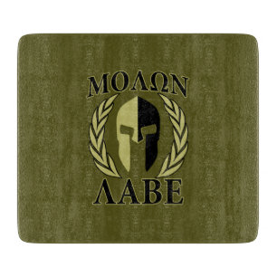 Molon Labe Spartan Helmet Laurels Olive Green Schneidebrett