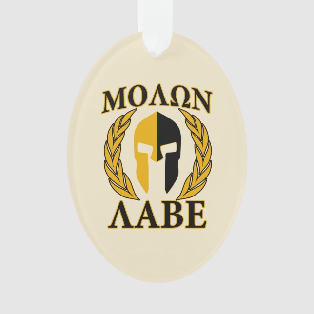 Molon Labe Spartan Helmet Laurels Warm Beige Ornament (Vorderseite)