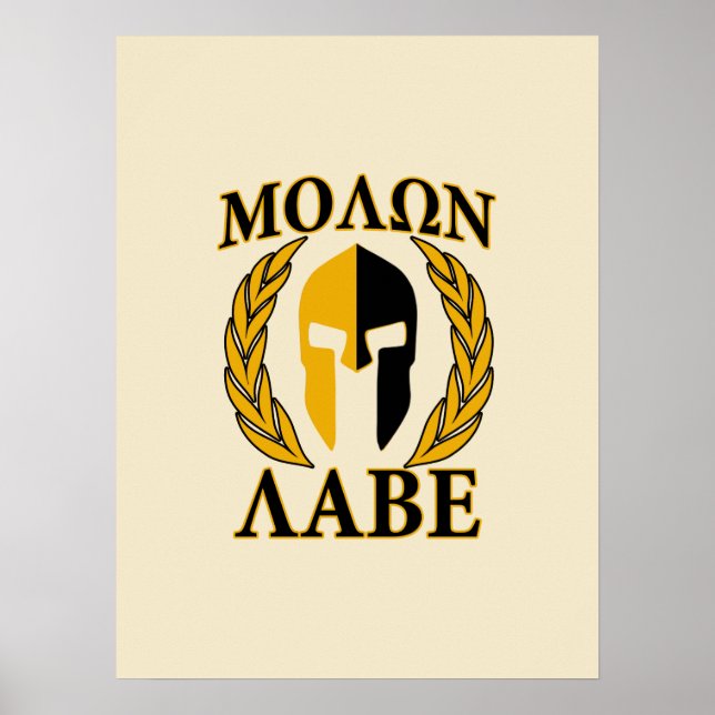 Molon Labe Spartan Helmet Laurels Warm Beige Poster (Vorne)