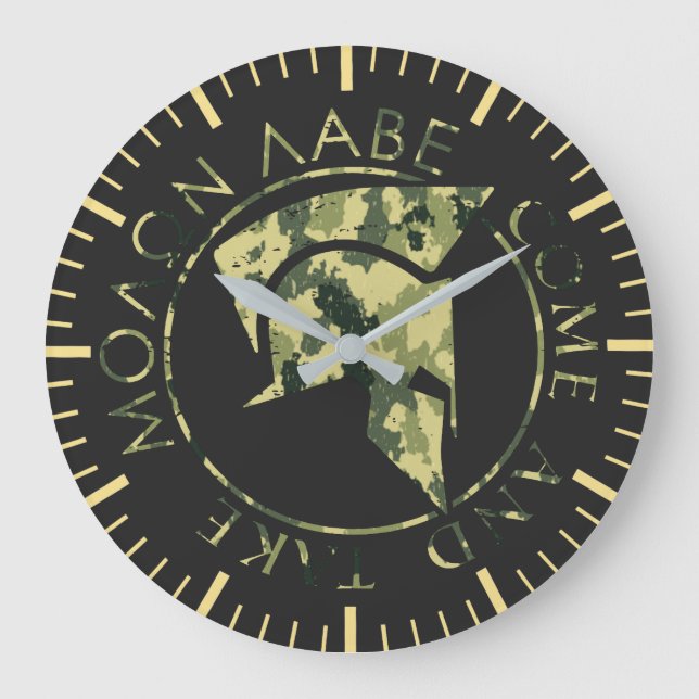 Molon Labe Spartan Helmet Military Camo Große Wanduhr (Vorderseite)