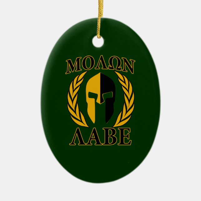 Molon Labe Spartan Laurels on Forest Green Keramik Ornament (Vorne)