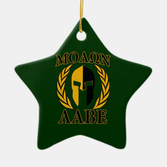 Molon Labe Spartan Laurels on Forest Green Keramik Ornament (Vorne)