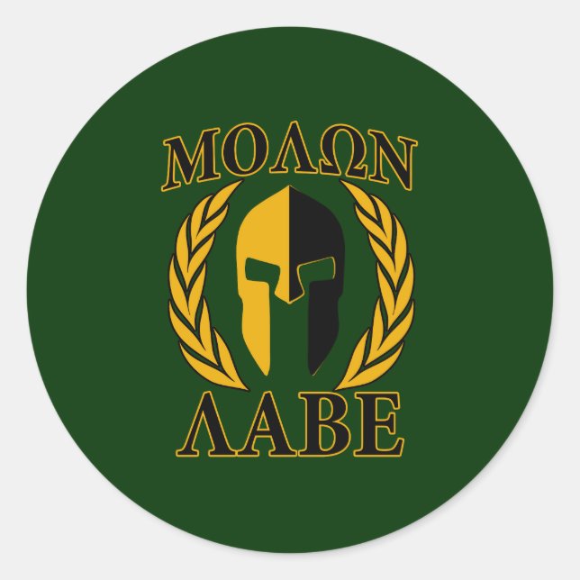 Molon Labe Spartan Laurels on Forest Green Runder Aufkleber (Vorderseite)