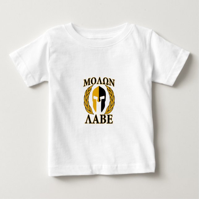 Molon Labe Spartan Mask Laurels Beige Dekoration Baby T-shirt (Vorderseite)