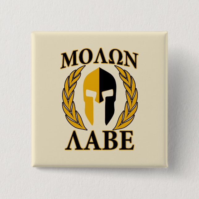 Molon Labe Spartan Mask Laurels Beige Dekoration Button (Vorderseite)