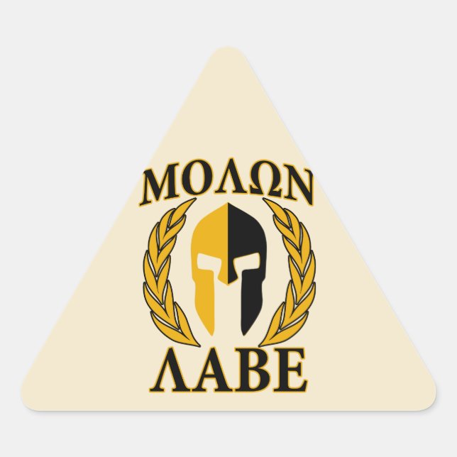 Molon Labe Spartan Mask Laurels Beige Dekoration Dreieckiger Aufkleber (Vorderseite)