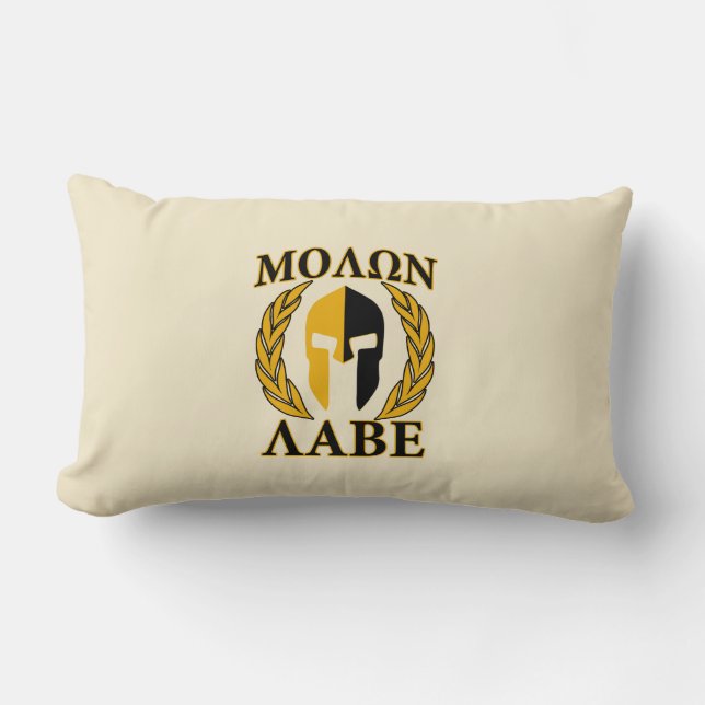 Molon Labe Spartan Mask Laurels Beige Dekoration Lendenkissen (Vorderseite)