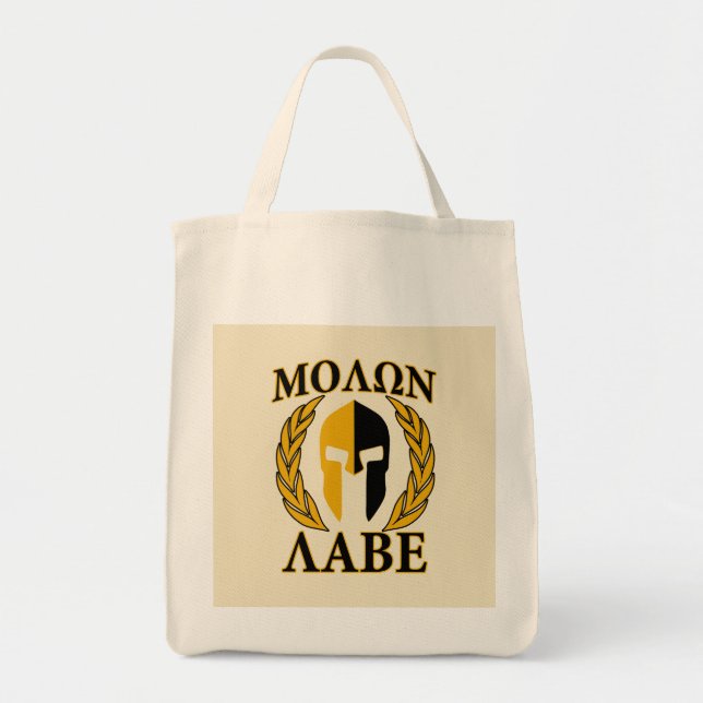 Molon Labe Spartan Mask Laurels Beige Dekoration Tragetasche (Vorne)