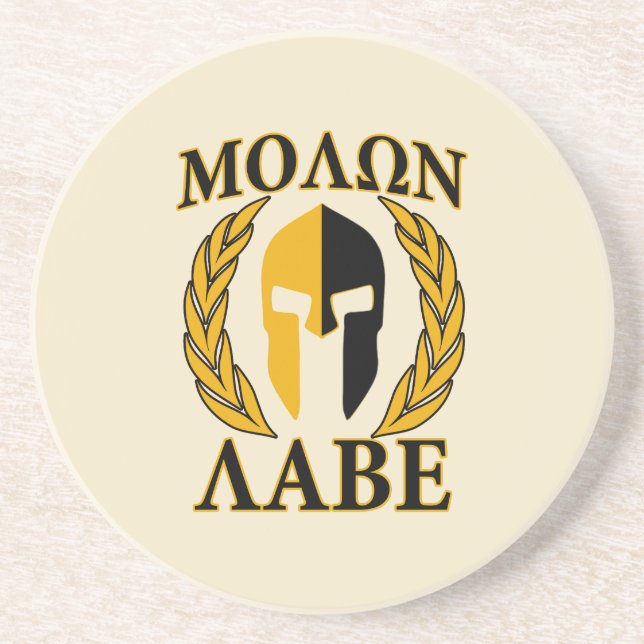 Molon Labe Spartan Mask Laurels Beige Dekoration Untersetzer (Vorne)