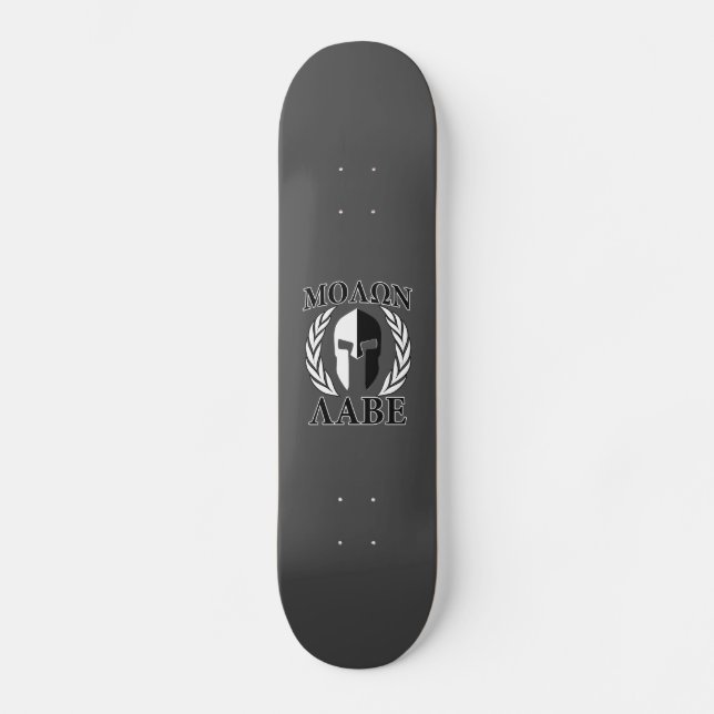 Molon Labe Spartan Mask Laurels Black & White Skateboard (Vorderseite)