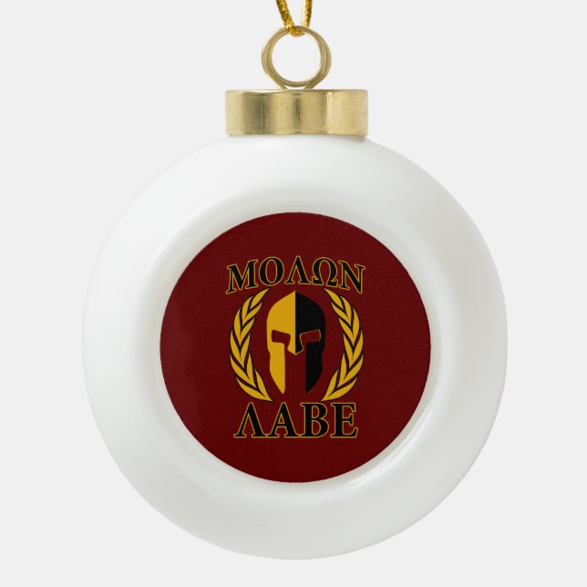 Molon Labe Spartan Mask Laurels Burgundy Keramik Kugel-Ornament (Vorderseite)