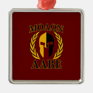 Molon Labe Spartan Mask Laurels Burgundy Red Silbernes Ornament