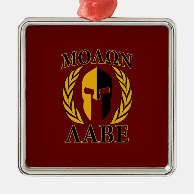 Molon Labe Spartan Mask Laurels Burgundy Red Silbernes Ornament (Vorne)