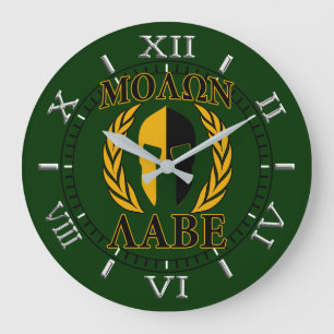 Molon Labe Spartan Mask Laurels Forest Green Dial Große Wanduhr