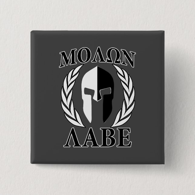 Molon Labe Spartan Mask Laurels Monochrome Button (Vorderseite)
