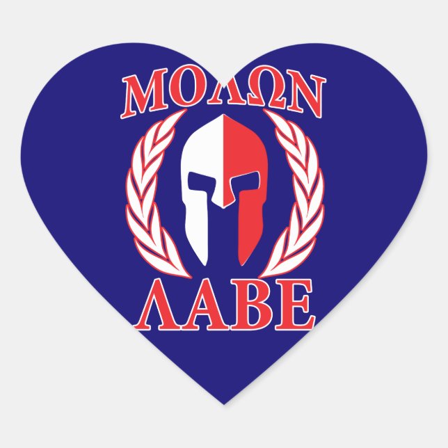 Molon Labe Spartan Mask Laurels Navy Blue Herz-Aufkleber (Vorderseite)