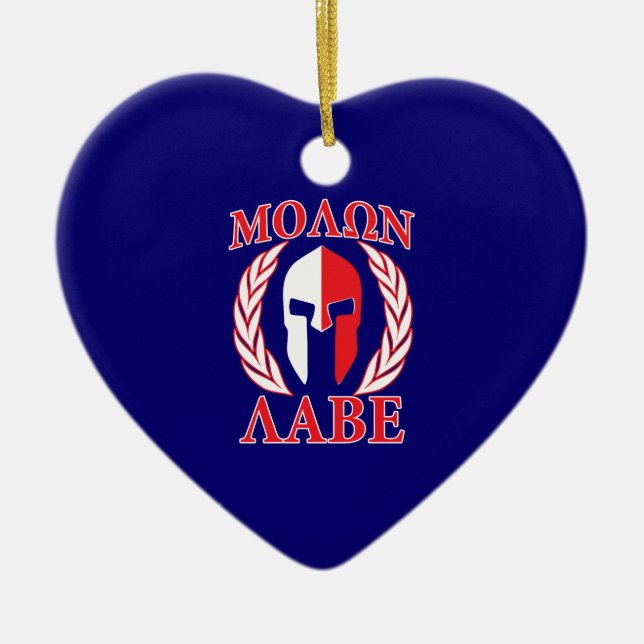 Molon Labe Spartan Mask Laurels Navy Blue Keramik Ornament (Vorne)