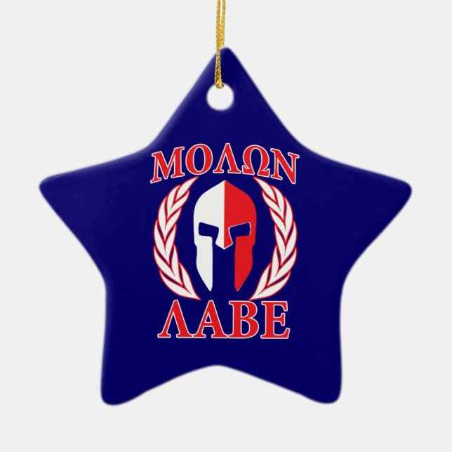 Molon Labe Spartan Mask Laurels Navy Blue Keramikornament (Vorne)