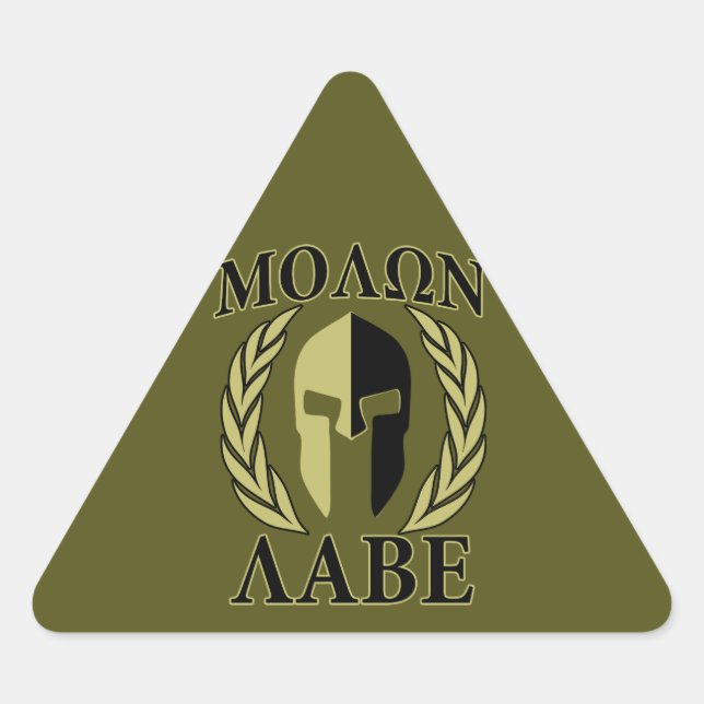 Molon Labe Spartan Mask Laurels Olive Green Dreieckiger Aufkleber (Vorderseite)