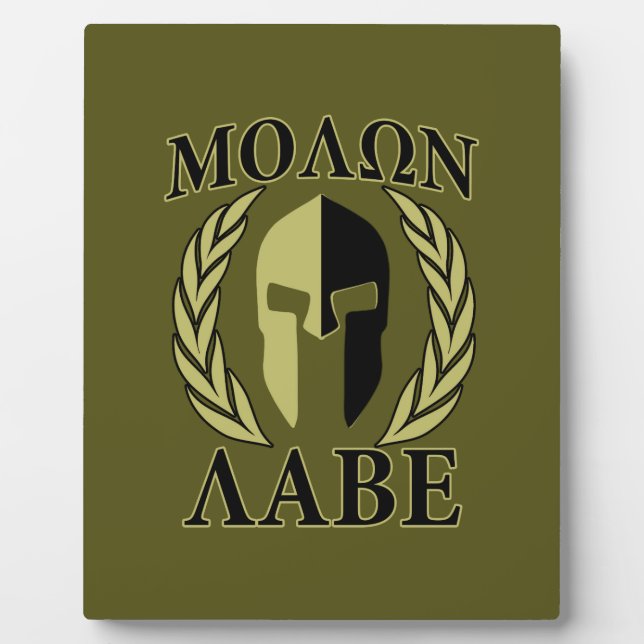 Molon Labe Spartan Mask Laurels Olive Green Fotoplatte (Vorderseite)
