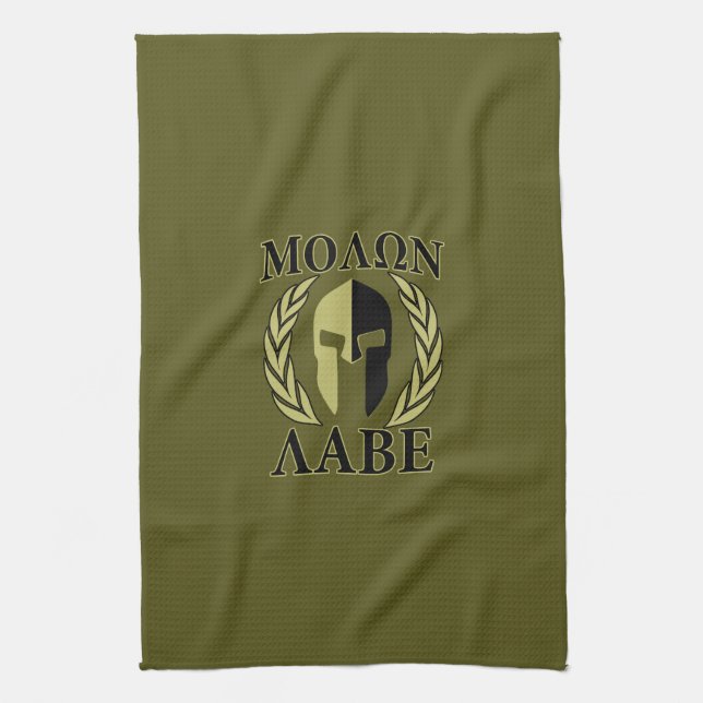 Molon Labe Spartan Mask Laurels Olive Green Handtuch (Vertikal)