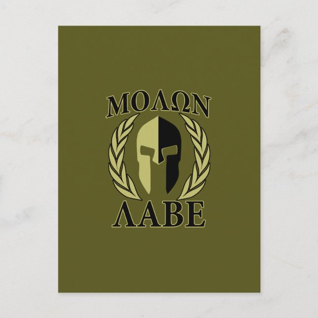 Molon Labe Spartan Mask Laurels Olive Green Postkarte (Vorderseite)