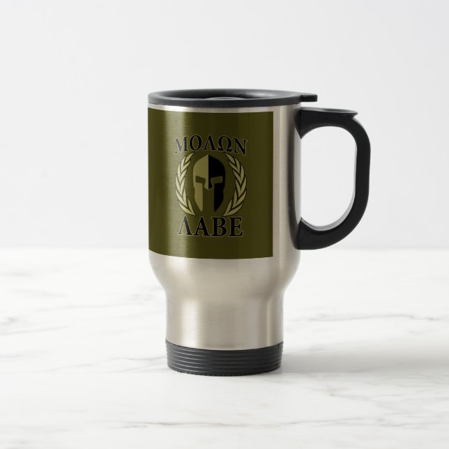 Molon Labe Spartan Mask Laurels Olive Green Reisebecher (Rechts)
