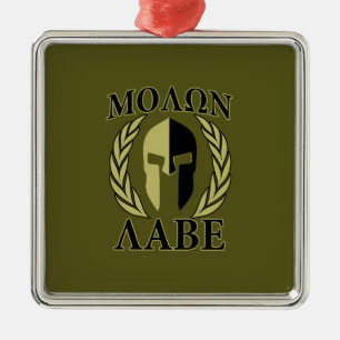 Molon Labe Spartan Mask Laurels Olive Green Silbernes Ornament