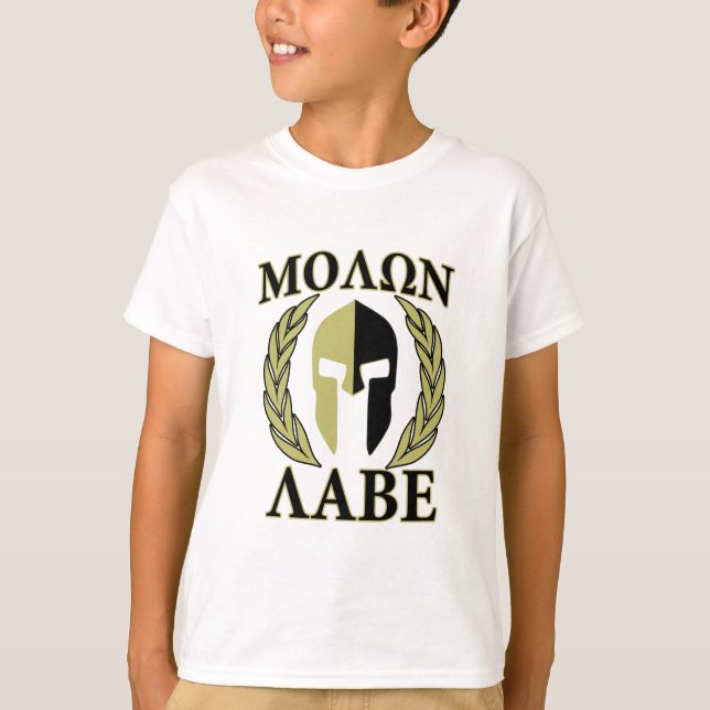 Molon Labe Spartan Mask Laurels Olive Green T-Shirt (Vorderseite)