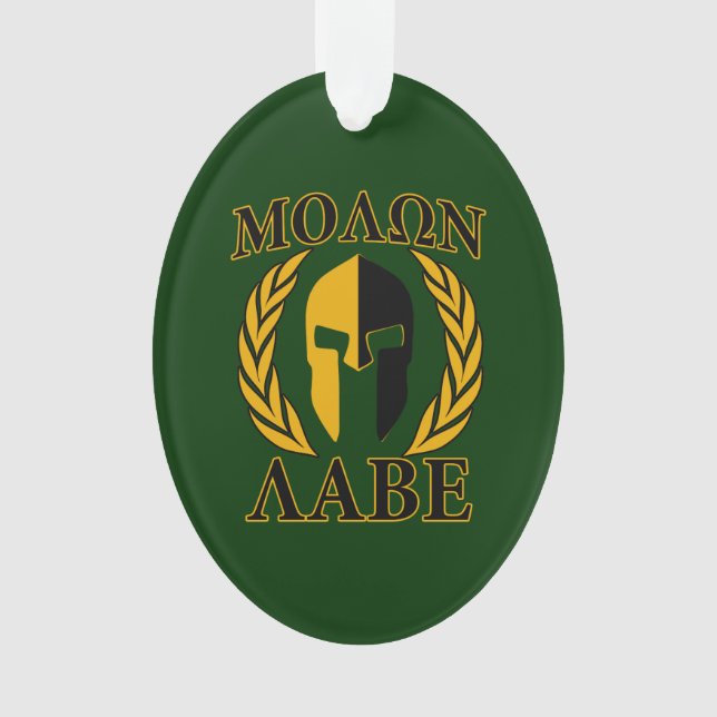 Molon Labe Spartan Mask Laurels über Grün Ornament (Vorderseite)