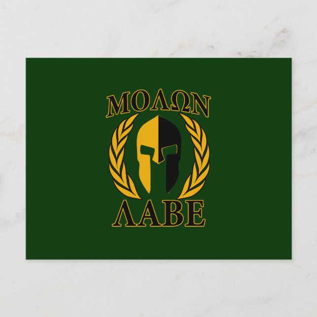 Molon Labe Spartan Mask Laurels über Grün Postkarte (Vorderseite)