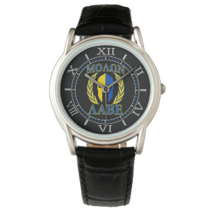 Molon Labe Spartan Mask Laurels Yellow Blue Dial Armbanduhr