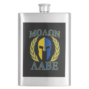 Molon Labe Spartan Mask Laurels Yellow Blue Flachmann