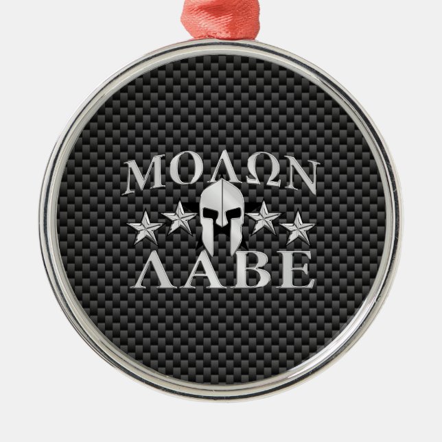 Molon Labe Spartan Warrior 5 Sterne Carbon Silbernes Ornament (Vorne)