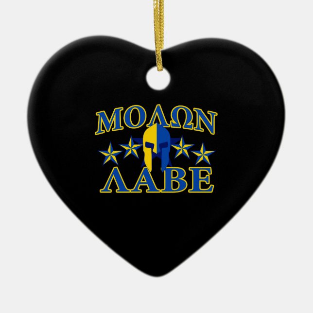 Molon Labe Spartan Warrior 5 Sterne Yellow Blue Keramikornament (Vorne)