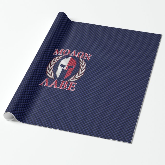 Molon Labe Spartan Warrior Blue Carbon Geschenkpapier (Ungerollt)