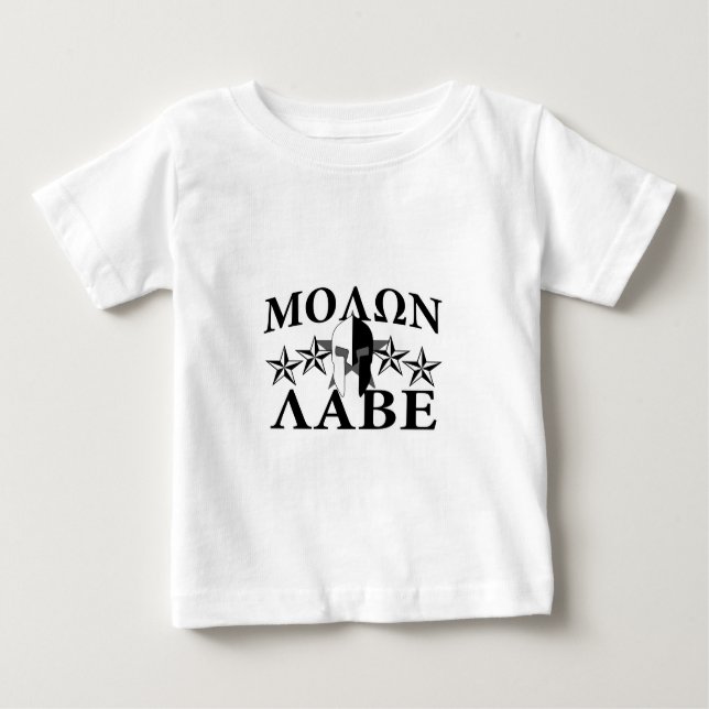Molon Labe Spartan Warrior Helmet 5 Sterne B&W Baby T-shirt (Vorderseite)