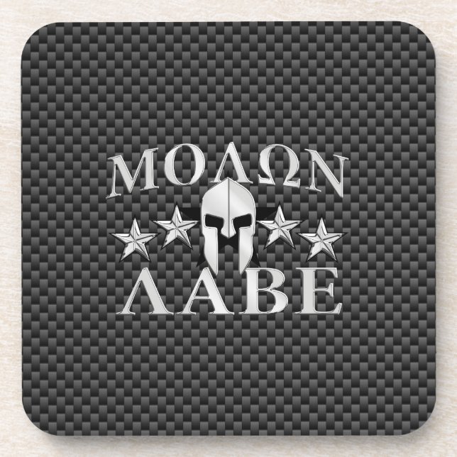 Molon Labe Spartan Warrior Helmet 5 Sterne Carbon Untersetzer (Vorderseite)