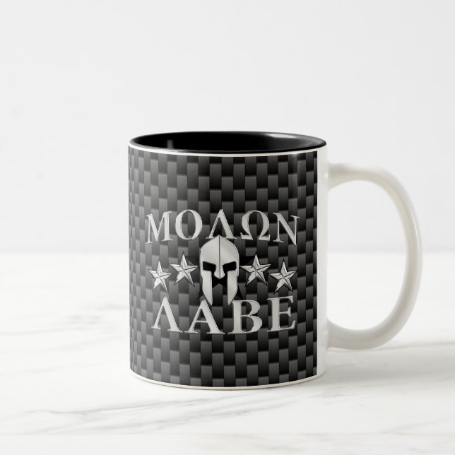 Molon Labe Spartan Warrior Helmet 5 Sterne Carbon Zweifarbige Tasse (Rechts)