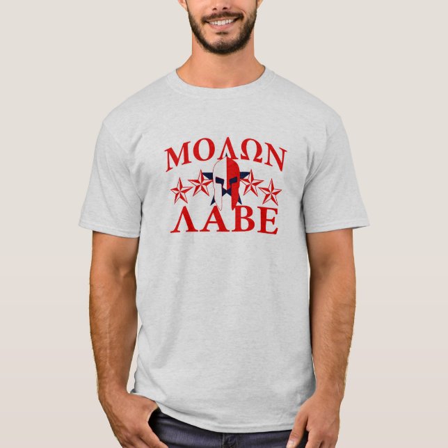 Molon Labe Spartan Warrior Helmet 5 Sterne Patriot T-Shirt (Vorderseite)
