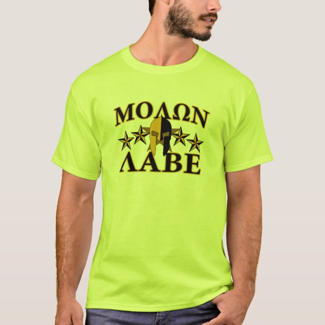 Molon Labe Spartan Warrior Helmet Goldenes Dekor T-Shirt (Vorderseite)