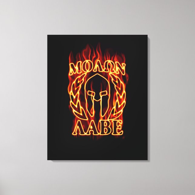 Molon Labe Spartan Warrior in Flammen Leinwanddruck (Vorderseite)